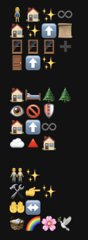 Narrow screenshot showing Emily Dickinson lines converted into one emoji-only line per source line on a dark background.